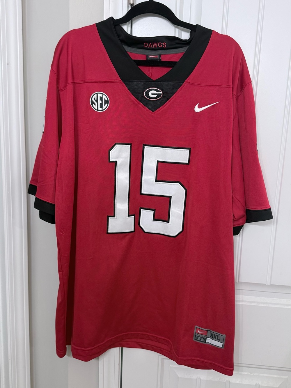 Nike Georgia Bulldogs Red and Black #15 Football Jersey